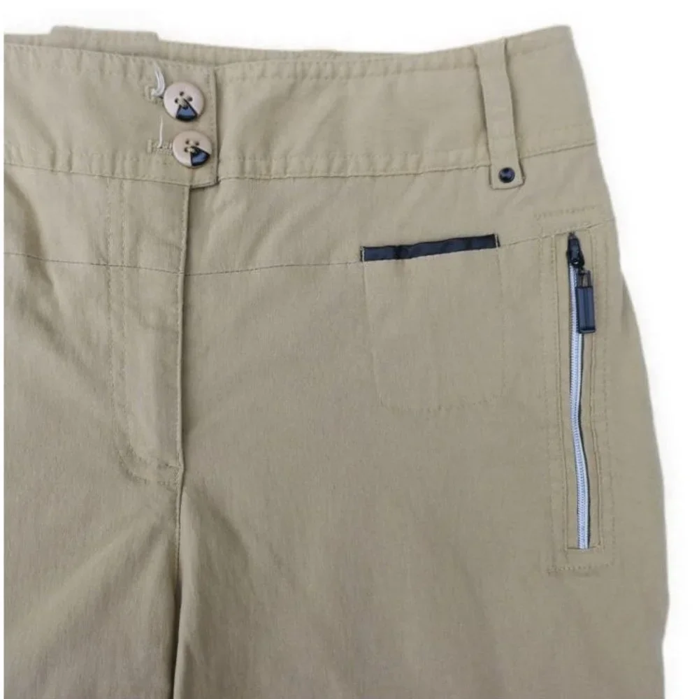 Jamie Sadock Shorts Gold Bermuda Tan Stretch Zip Pockets 8 inch Inseam 2